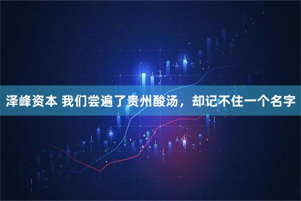 泽峰资本 我们尝遍了贵州酸汤，却记不住一个名字