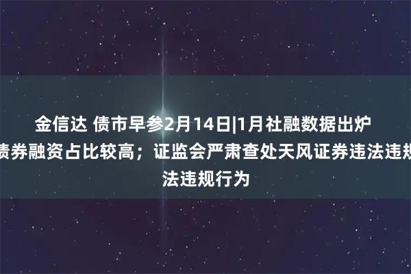 金信达 债市早参2月14日|1月社融数据出炉 政府债券融资占比较高；证监会严肃查处天风证券违法违规行为
